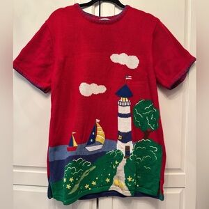 Quacker Factory Vintage 90s knit lighthouse sailboat duck sweater sz L